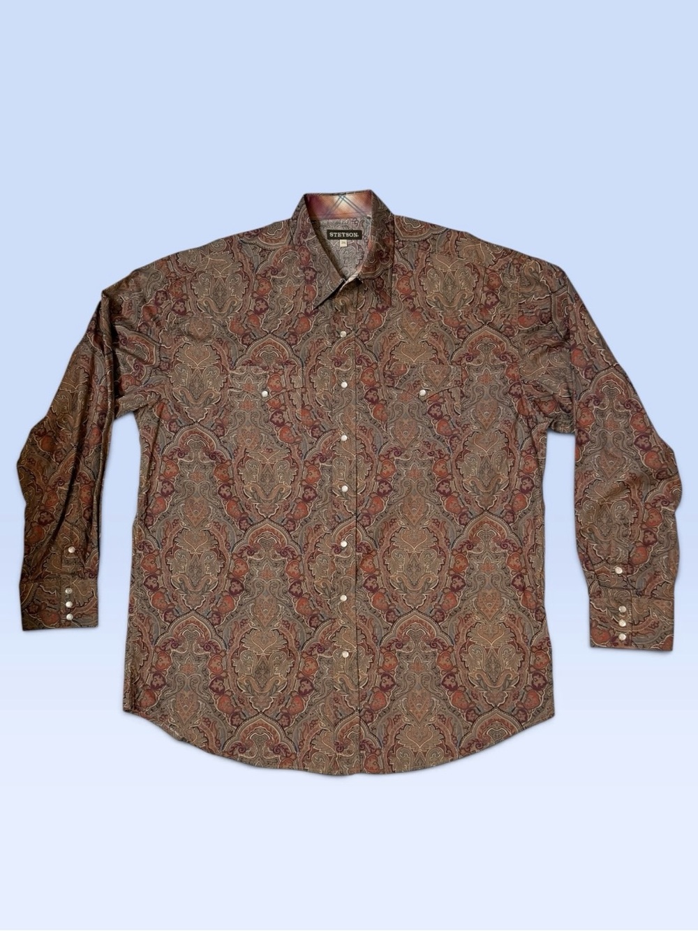 Stetson 2XL Men’s Western Pearl Snap Paisley Shirt Brown Multi Contrast Trim